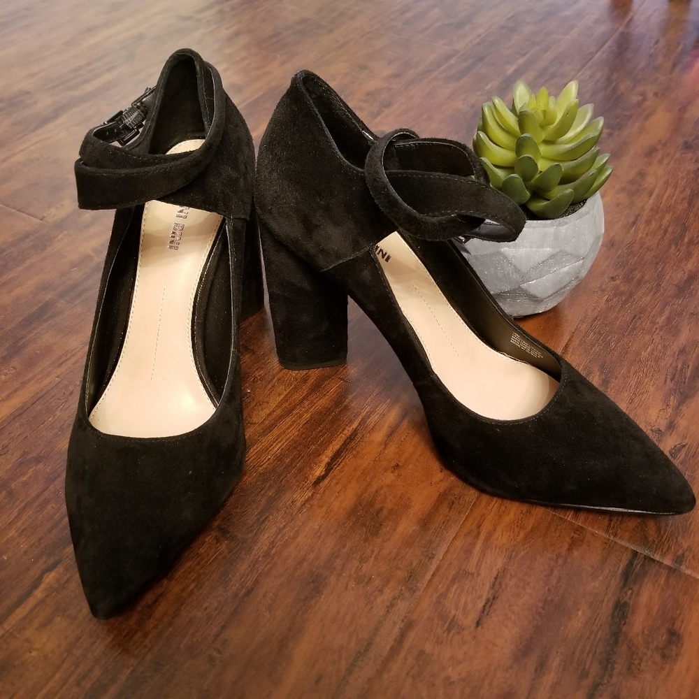 GIANNI BINI🖤Black Suede Ankle Strap Block Heels - Picture 10 of 11